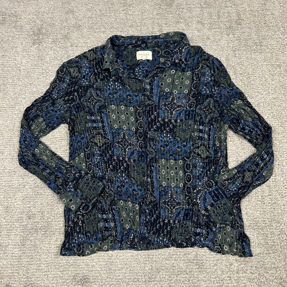 Sezane Tianna Top Womens 44 US 12 Button-Up Blouse Shirt Silk Metallic Blend